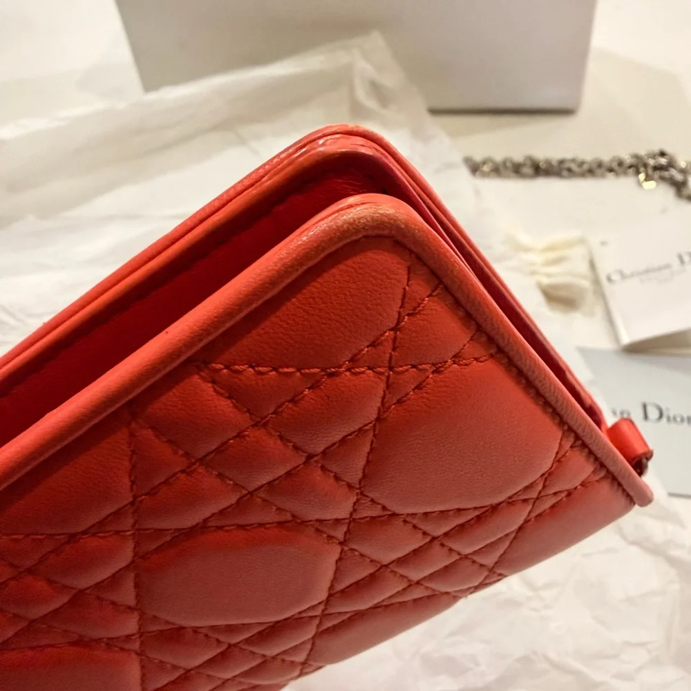 Christian Dior Lady Dior Cannage Patent Leather Long Wallet Tricolor